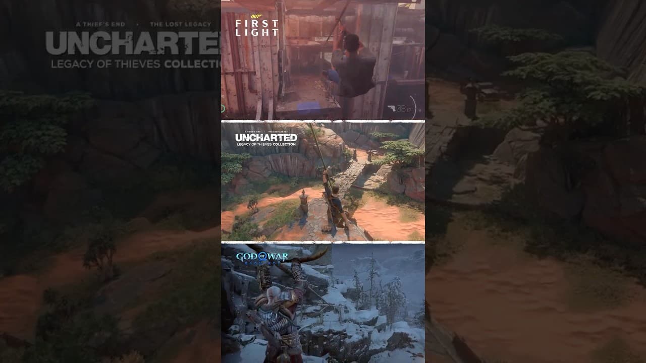 007 First Light vs Uncharted vs God of War RagnaroÌk | Zipline Animation Comparison #gaming